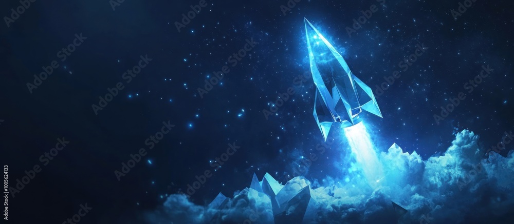 Crystal Rocket Ascending Through Starry Night Crystal Rocket Ascending Through Starry Night