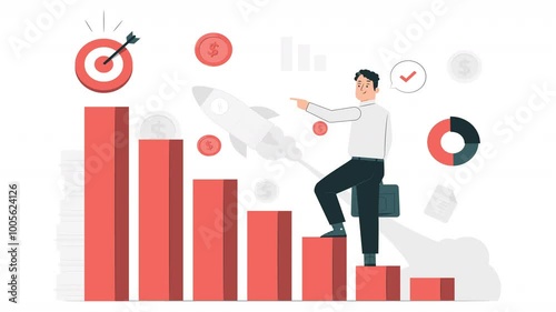 Concept of achieving goals, step-by-step process to achieve success, career development. 2D animation in 4k