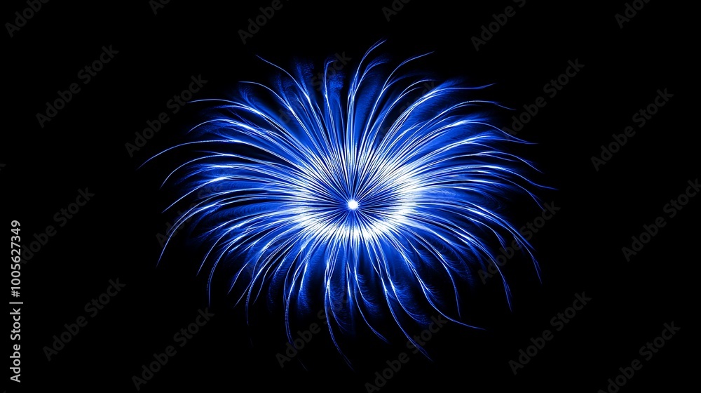 Fototapeta premium Abstract blue light design with a swirling center against a black background.