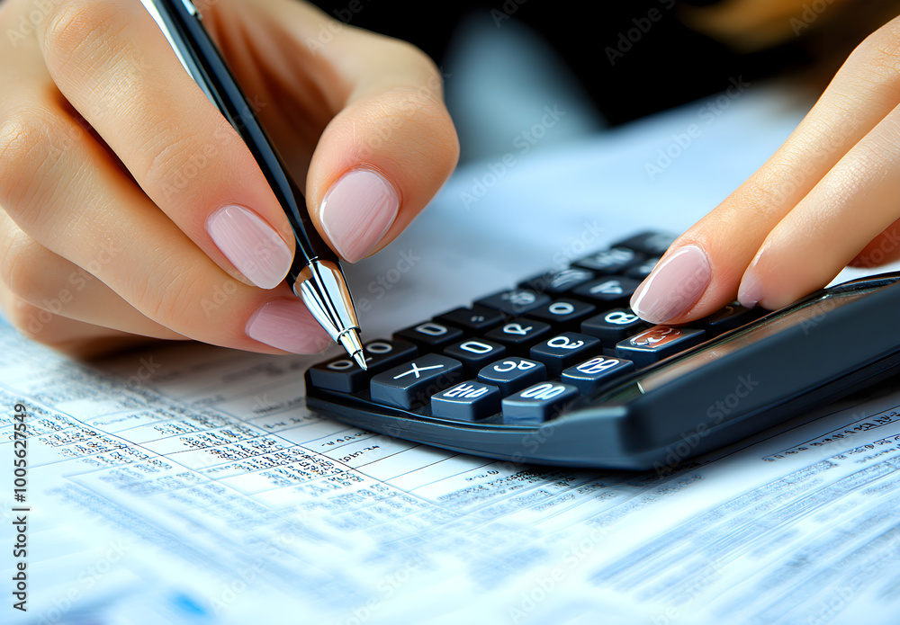 Close-up of a Woman's Hand Using a Calculator Close-up of a Woman's Hand Using a Calculator