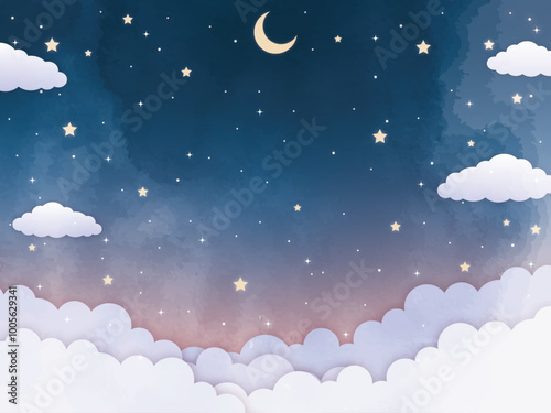 水彩風_キラキラ星空の背景素材1