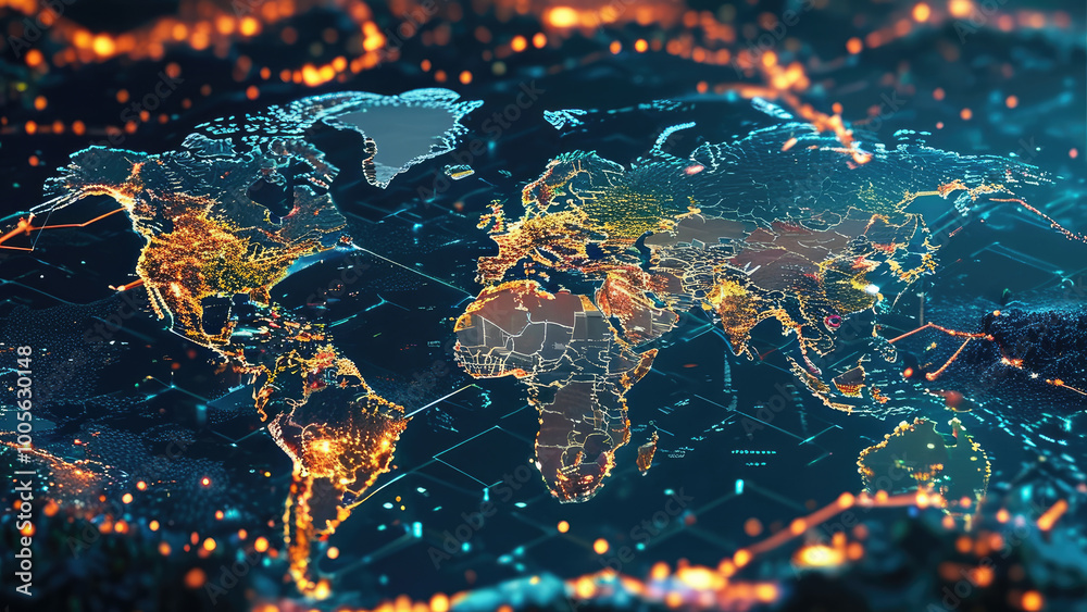 Fototapeta premium Global Data Network: Cyber Map