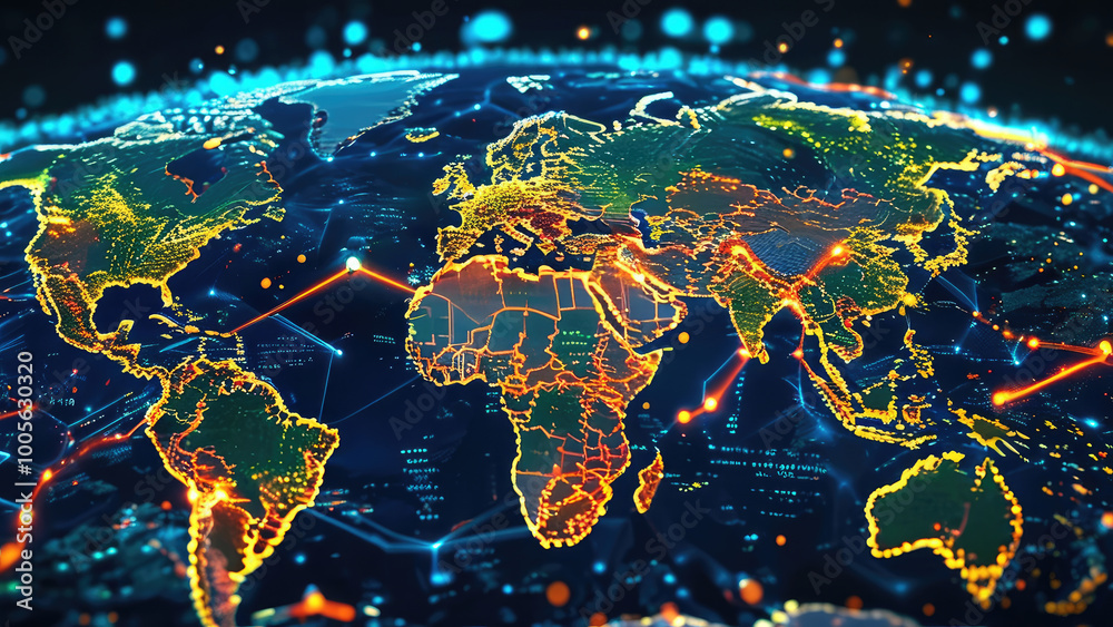 Fototapeta premium Global Data Network: Cyber Map