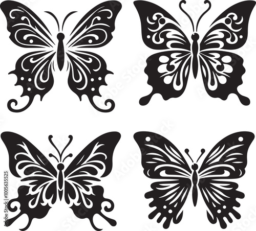 Butterfly Silhouette Vector Illustration Icon Set 