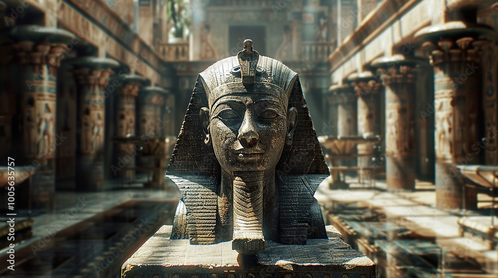 Ancient Egyptian Sphinx Statue in Temple Setting Ancient Egyptian Sphinx Statue in Temple Setting