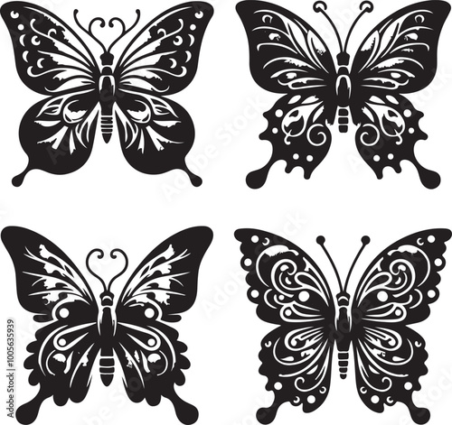 Butterfly Silhouette Vector Illustration Icon Set 