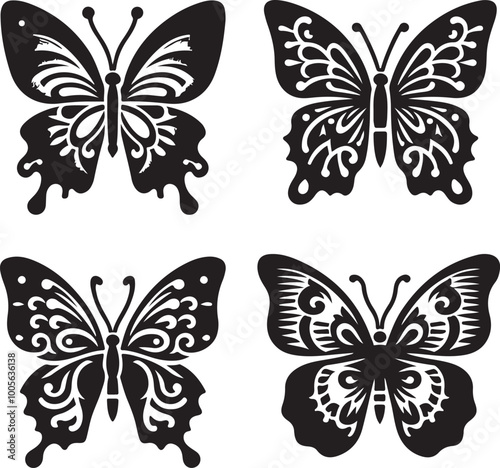 Butterfly Silhouette Vector Illustration Icon Set 