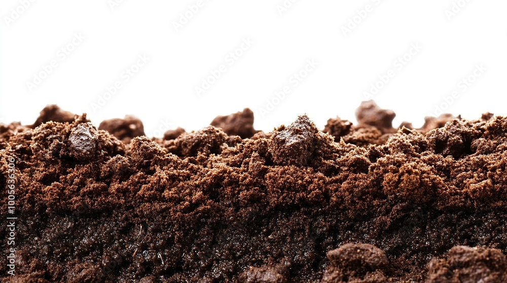 Close Up Of Moist Brown Fresh Soil on a White Background .generative ai Close Up Of Moist Brown Fresh Soil on a White Background .generative ai