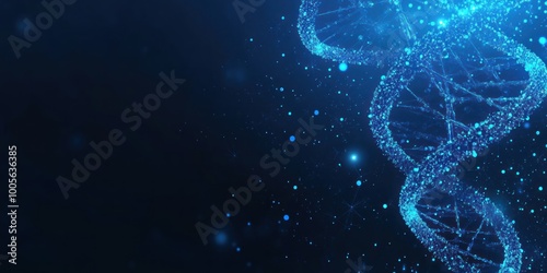 Abstract Representation of DNA with Glowing Blue Particles