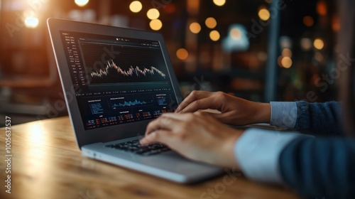 A person analyzing financial data on a laptop with graphs and charts.