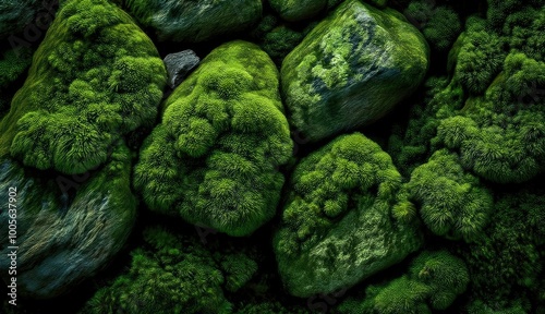 Lush Green Moss on Rocks Stones in Nature