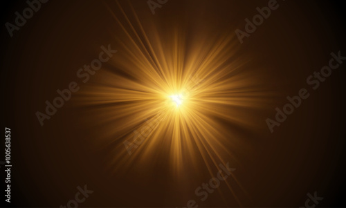 Glowing bright light explosion effect. The effect of a bright flickering flash of light on a transparent background with rays and highlights. Vector illustration. Lens explosion, spark, sparks