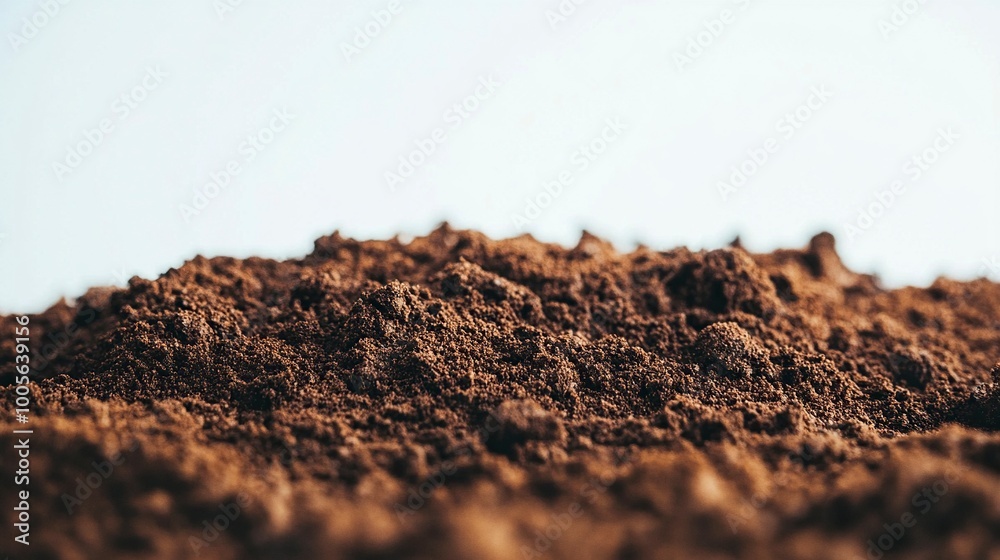 Close Up Of Moist Brown Fresh Soil on a White Background .generative ai Close Up Of Moist Brown Fresh Soil on a White Background .generative ai