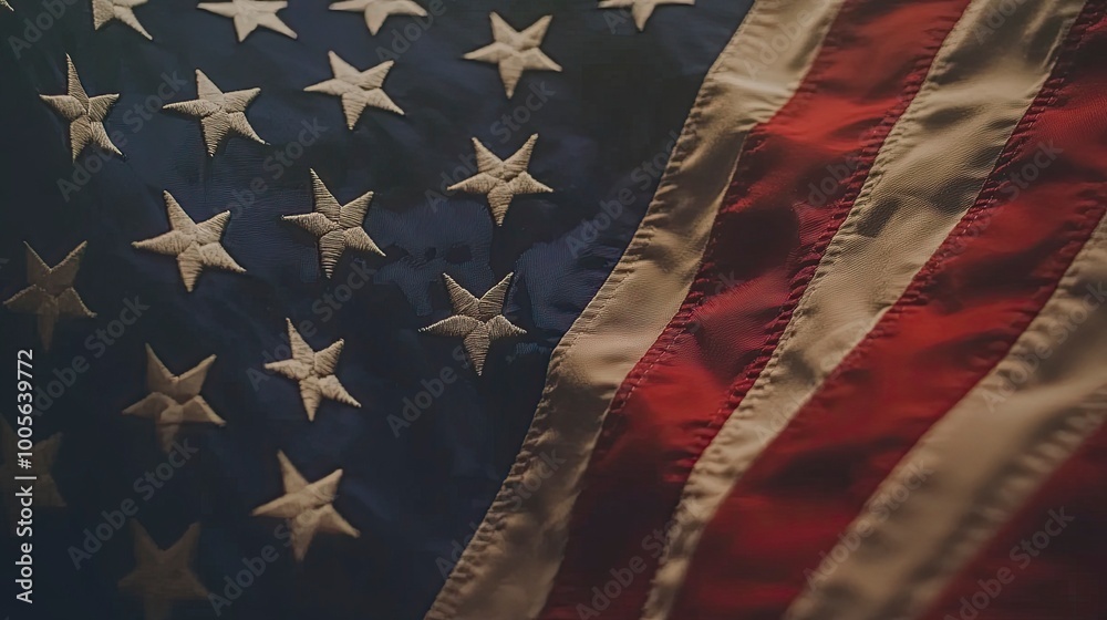 Close up waving flag of America .generative ai Close up waving flag of America .generative ai