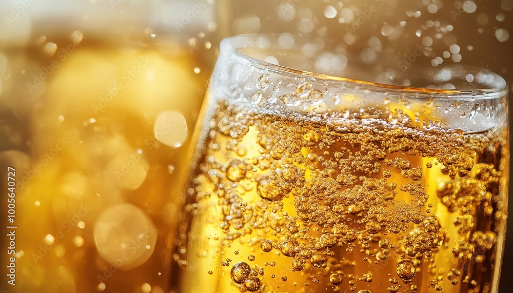 Close-up of sparkling beer in a glass Close-up of sparkling beer in a glass