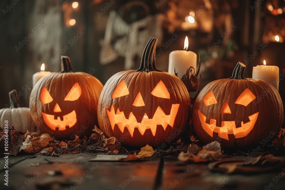 Fototapeta premium Halloween pumpkin on the table.