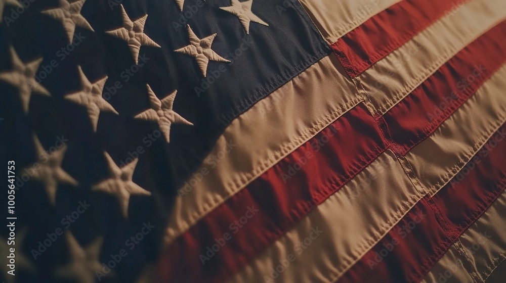 Fototapeta premium Close up waving flag of America .generative ai