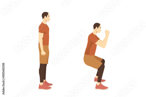 Correct step to doing workout with squat posture. Man get perfect legs, hip, Thigh, and lower with exercise.