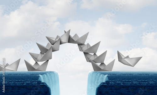 Group Working Together For Success as a Business metaphor for teamwork and clever collaboration or smart cooperation creating a bridge to overcome an obstacle. photo