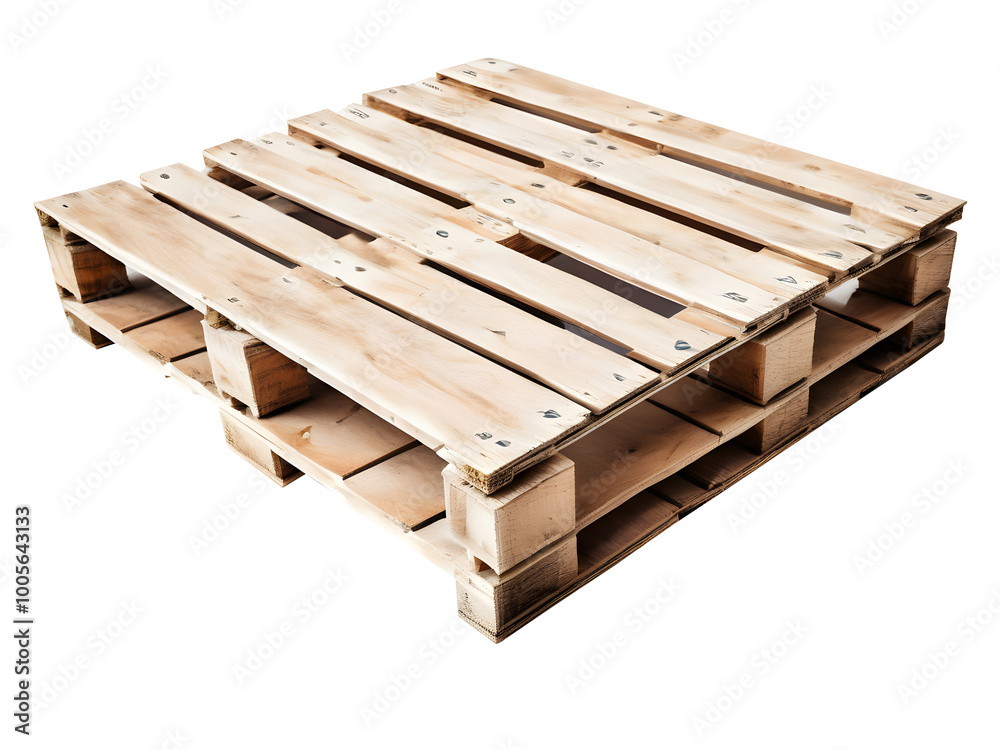 A wooden pallet isolated on a transparent or white background, perfect for showcasing shipping, warehouse, logistics, or storage-related concepts in a clean, professional design.