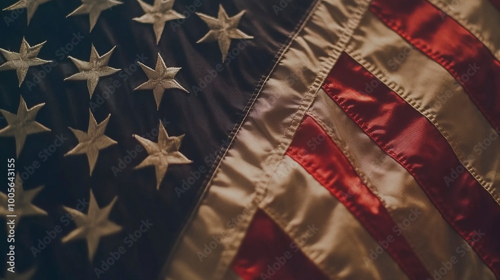 Fototapeta premium Close up waving flag of America .generative ai