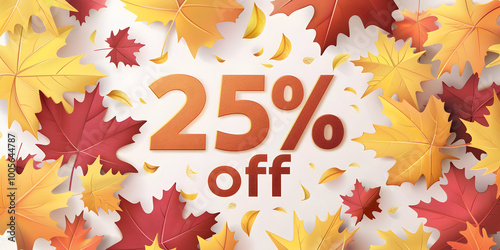 Autumn Sale 25% Off with Colorful Fall Leaves white background