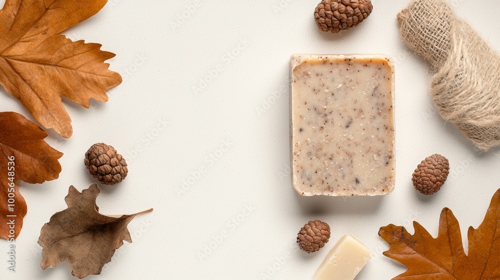 Handmade soap packaging, with oak leaves and acorns representing natural ingredients and earthiness. Handmade soap packaging, with oak leaves and acorns representing natural ingredients and earthiness.
