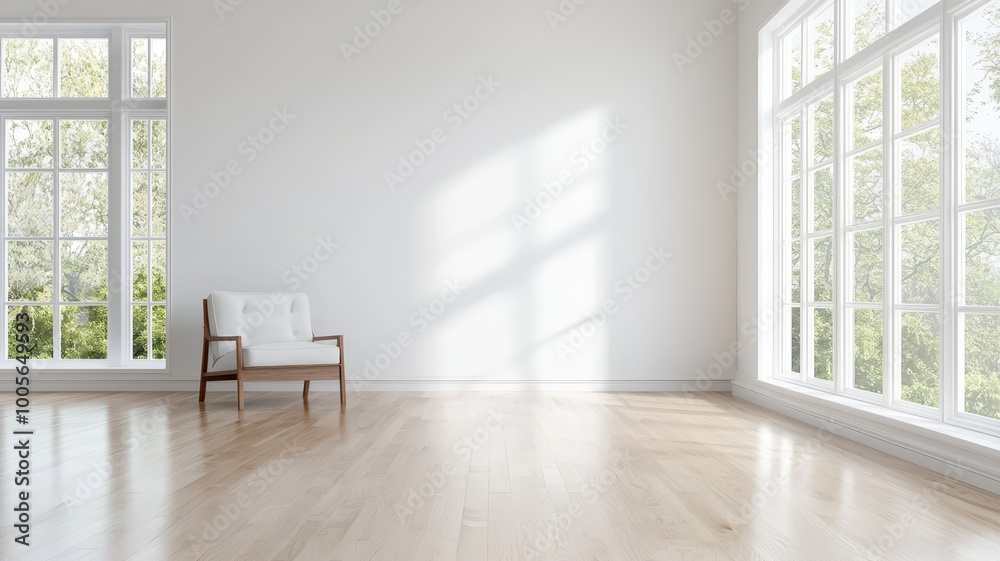 A bright, minimalist room with large windows, natural light flooding the space, and a simple chair against a clean, white wall. A bright, minimalist room with large windows, natural light flooding the space, and a simple chair against a clean, white wall.