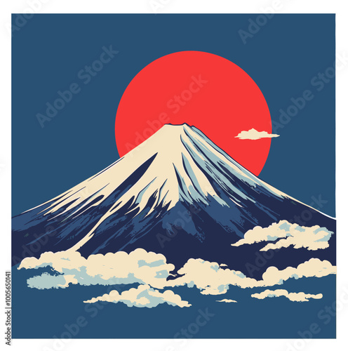 Minimalist Mount Fuji Panorama - Travel Poster Illustration
