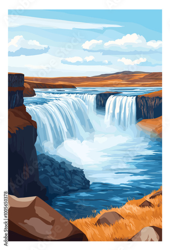 Niagara Falls Poster - Minimalist Blue Sky Travel Illustration