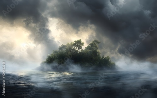 The Bermuda Triangle A realm where the known and unknown collide creating a haunting tableau that defies explanation  A mysterious island shrouded in an impenetrable mist