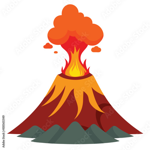 Volcano lava fire vector illustration on white background