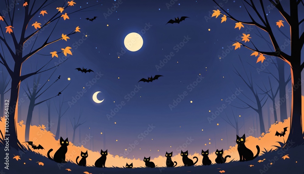 Fototapeta premium illustration of a Halloween night with moon and pumpkin background