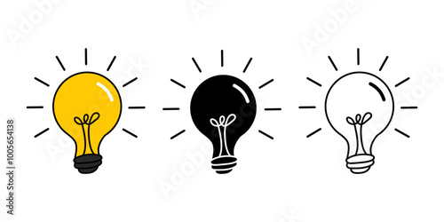 Set of set of flat a light bulb isolated.silhouette style and line art light bulb icon collection