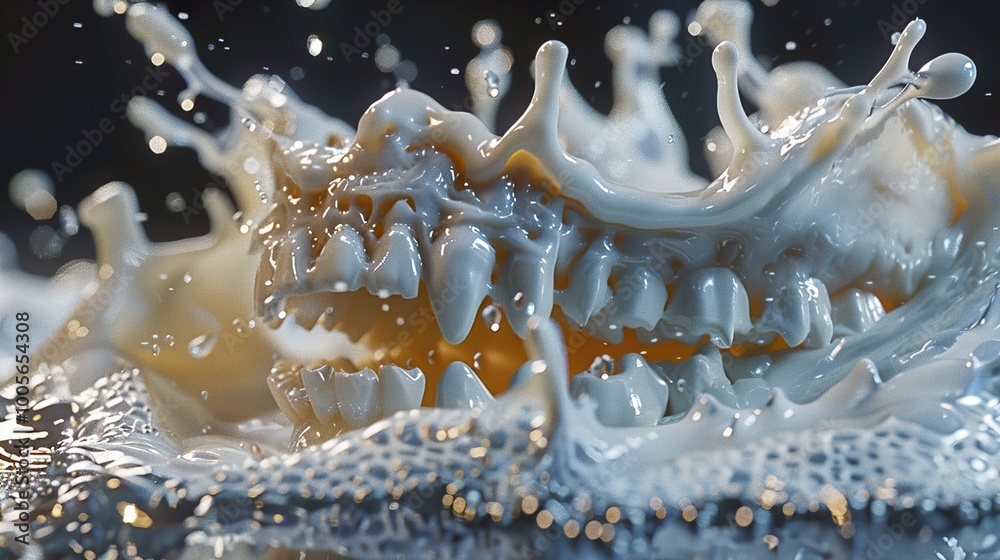 Abstract Milk Splash with Teeth - Close-up Photography Abstract Milk Splash with Teeth - Close-up Photography