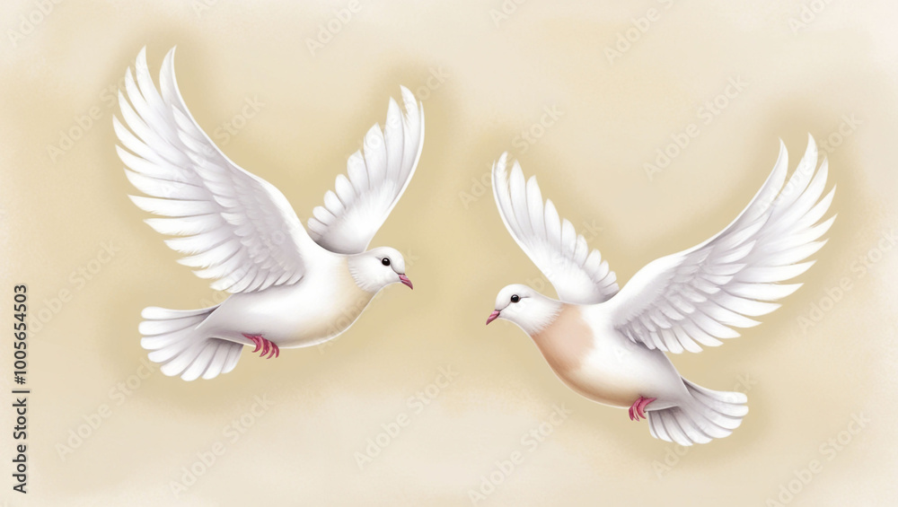 Fototapeta premium A serene and delicate illustration of two white pegeon