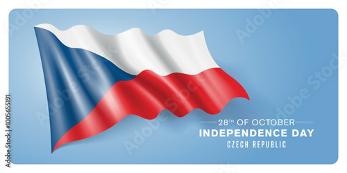 Czech republic independence day vector banner, greeting card. Czechia wavy flag in 28th of October patriotic holiday horizontal design with realistic flag