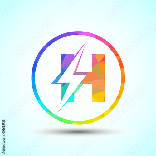 Free Download Polygonal Initial letter H logo design with lighting thunder bolt, Electric bolt logo template - GFXLoad