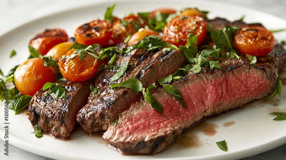 Grilled Steak with Tomatoes and Fresh Herbs .generative ai Grilled Steak with Tomatoes and Fresh Herbs .generative ai