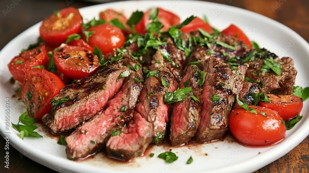 Grilled Steak with Tomatoes and Fresh Herbs .generative ai Grilled Steak with Tomatoes and Fresh Herbs .generative ai