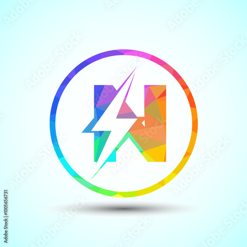 Free Download Polygonal Initial letter N logo design with lighting thunder bolt, Electric bolt logo template - GFXLoad