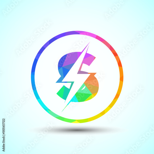 Polygonal Initial letter S logo design with lighting thunder bolt, Electric bolt logo template