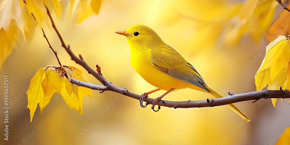 Obraz premium Yellow Warbler Perched on Autumn Branch