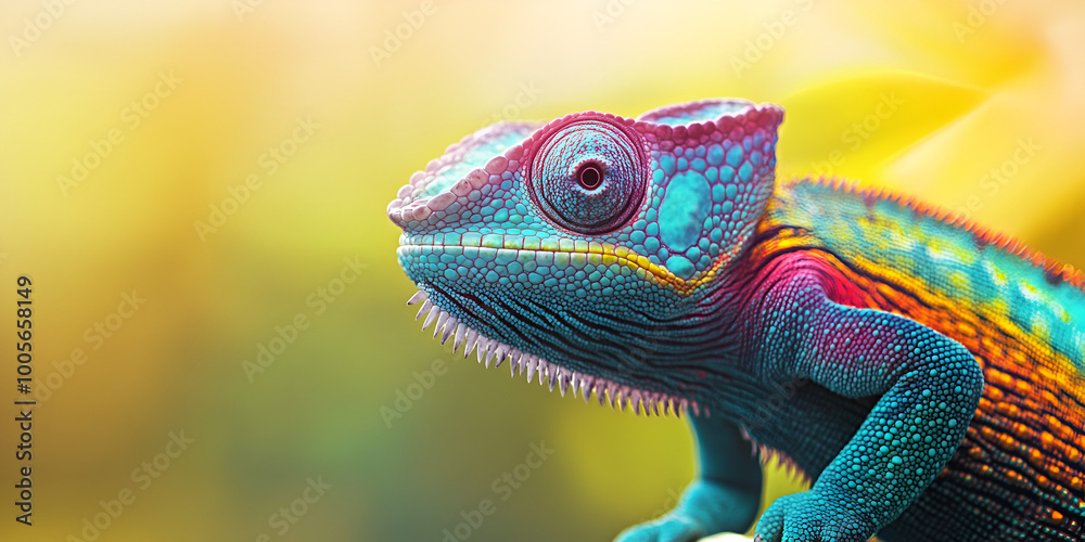 Obraz premium Vibrant Chameleon Perched on Branch in Natural Habitat