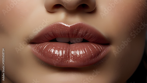 close-up image of a woman's lips, focusing on the soft texture, natural contours, and subtle shine