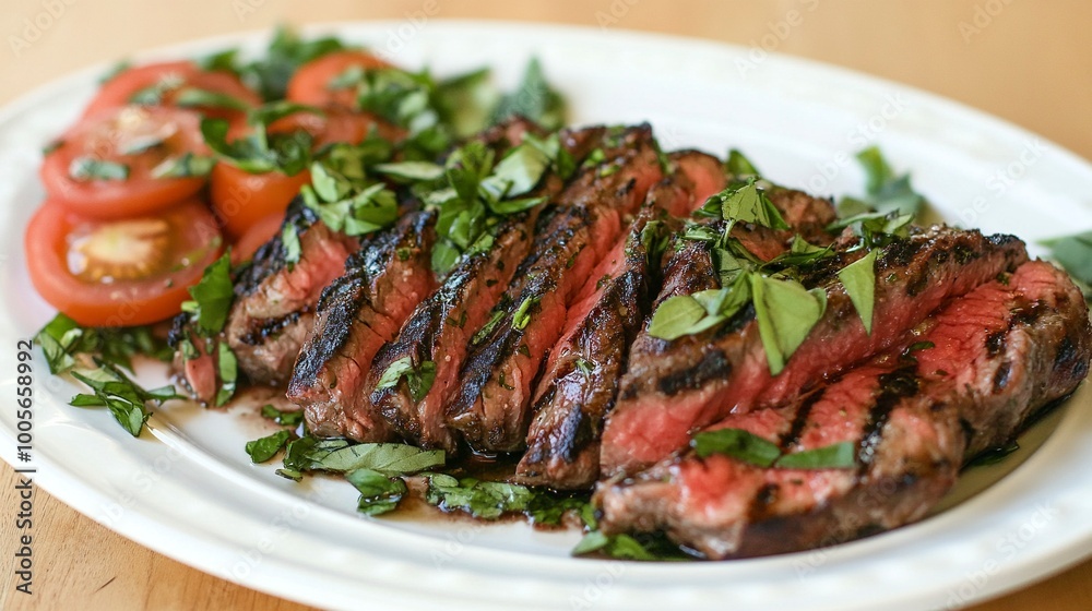 Grilled Steak with Tomatoes and Fresh Herbs.generative ai Grilled Steak with Tomatoes and Fresh Herbs.generative ai
