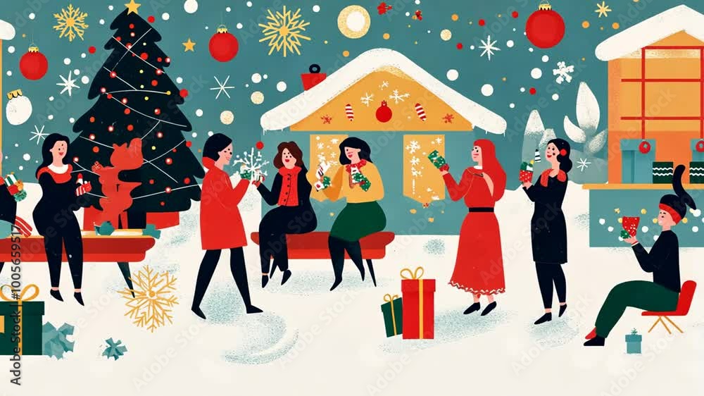 Festive Holiday Gathering With Friends in a Snowy Setting Generative AI Festive Holiday Gathering With Friends in a Snowy Setting Generative AI