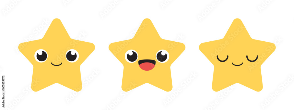 Fototapeta premium Cute yellow star cartoon character. Flat design illustration.