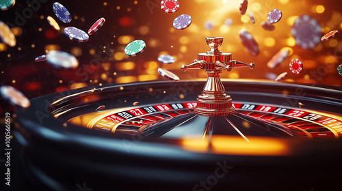 A detailed 3D render of a casino roulette wheel, showcasing the classic gaming design and excitement of chance, ideal for AI-generated visuals.