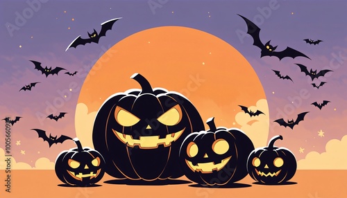 illustration of a Halloween night with moon and pumpkin background